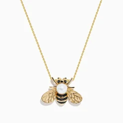 Necklaces & Pendants|Effy Jewelry 14K Yellow Gold Black Diamond, Freshwater Pearl Bee Pendant
