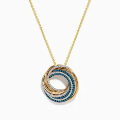 Necklaces & Pendants|Effy Jewelry 14K Yellow Gold Blue and White Diamond Circle Pendant
