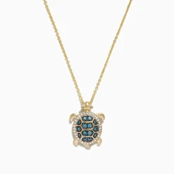 Necklaces & Pendants|Effy Jewelry 14K Yellow Gold Blue and White Diamond Sea Turtle Pendant, 0.41 TCW