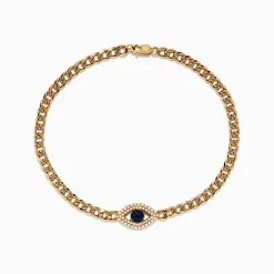 Bracelets|Effy Jewelry 14K Yellow Gold Blue Sapphire and Diamond Evil Eye Bracelet