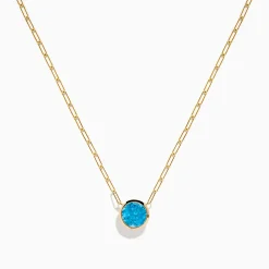 Necklaces & Pendants|Effy Jewelry 14K Yellow Gold Blue Topaz Bezel Paperclip Chain Pendant