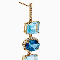 Earrings|Effy Jewelry 14K Yellow Gold Blue Topaz and Diamond Drop Earrings
