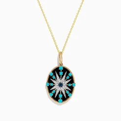 Necklaces & Pendants|Effy Jewelry 14K Yellow Gold Blue Topaz, Turquoise, Onyx and Diamond Pendant