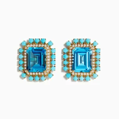 Earrings|Effy Jewelry 14K Yellow Gold Blue Topaz, Turquoise and Diamond Earrings