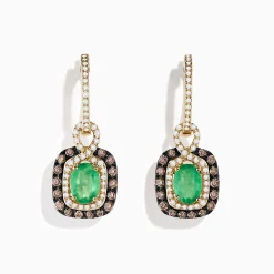 Earrings|Effy Jewelry 14k Yellow Gold Brown u0026 White Diamond Halo Emerald Drop Earrings