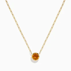 Necklaces & Pendants|Effy Jewelry 14K Yellow Gold Citrine Bezel Paperclip Chain Pendant