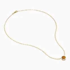 Necklaces & Pendants|Effy Jewelry 14K Yellow Gold Citrine Bezel Paperclip Chain Pendant