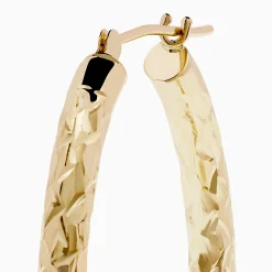 Earrings|Effy Jewelry 14K Yellow Gold Crystal Cut Tube Oval Hoops