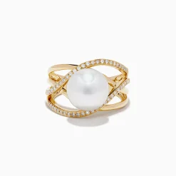 Rings|Effy Jewelry 14K Yellow Gold Cultured Fresh Water Pearl and Diamond Ring