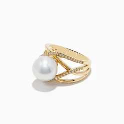 Rings|Effy Jewelry 14K Yellow Gold Cultured Fresh Water Pearl and Diamond Ring
