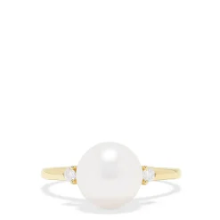 Rings|Effy Jewelry 14K Yellow Gold Cultured Pearl and Diamond Accented Ring, 0.05 TCW