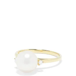 Rings|Effy Jewelry 14K Yellow Gold Cultured Pearl and Diamond Accented Ring, 0.05 TCW