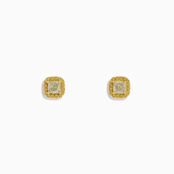 Earrings|Effy Jewelry 18K Yellow Gold Cushion Halo Yellow Diamond Stud Earrings 0.73 TCW