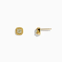 Earrings|Effy Jewelry 18K Yellow Gold Cushion Halo Yellow Diamond Stud Earrings 0.73 TCW