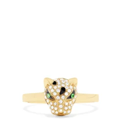 Rings|Effy Jewelry 14K Yellow Gold Diamond and Tsavorite Panther Ring, 0.25 TCW