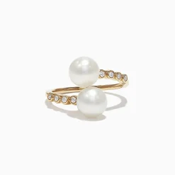 Rings|Effy Jewelry 14K Yellow Gold Diamond and Fresh Water Pearl Ring, 0.09 TCW