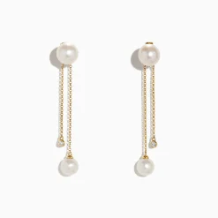 Earrings|Effy Jewelry 14K Yellow Gold Diamond and Fresh Water Pearl Drop Earrings, 0.05 TCW