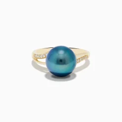 Rings|Effy Jewelry 14K Yellow Gold Diamond Black Tahitian Pearl Ring