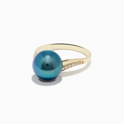 Rings|Effy Jewelry 14K Yellow Gold Diamond Black Tahitian Pearl Ring