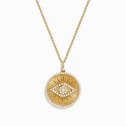 Necklaces & Pendants|Effy Jewelry 14K Yellow Gold Diamond Evil Eye Pendant