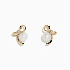 Earrings|Effy Jewelry 14K Yellow Gold Diamond Fresh Water Pearl Earrings