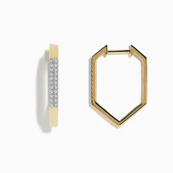 Earrings|Effy Jewelry 14K Yellow Gold Diamond Geometric Hoop Earrings 0.22 TCW