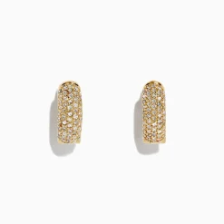Earrings|Effy Jewelry 14K Yellow Gold Diamond Huggie Hoop Earrings,0.53 TCW