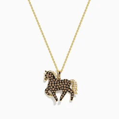 Necklaces & Pendants|Effy Jewelry 14K Yellow Gold Diamond,Black Diamond,Espresso Diamond Horse Pendant