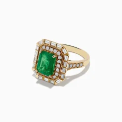 Rings|Effy Jewelry 14K Yellow Gold Double Halo Emerald Cocktail Ring