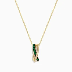 Necklaces & Pendants|Effy Jewelry 14K Yellow Gold Emerald and Diamond Crossover Pendant
