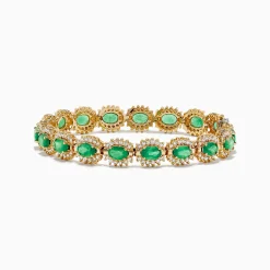 Bracelets|BH Multi 14K Yellow Gold Emerald and Diamond Tennis Bracelet