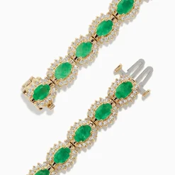 Bracelets|BH Multi 14K Yellow Gold Emerald and Diamond Tennis Bracelet