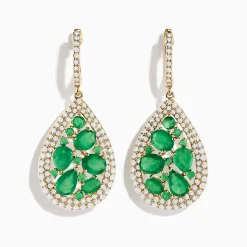 Earrings|Effy Jewelry 14K Yellow Gold Emerald and Diamond Earrings