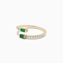 Rings|BH Multi 14K Yellow Gold Emerald and Diamond Bypass Ring