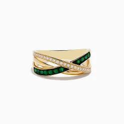 Rings|Effy Jewelry 14K Yellow Gold Emerald and Diamond Crossover Band