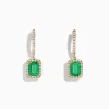 Earrings|Effy Jewelry 14K Yellow Gold Emerald and Diamond Drop Earrings