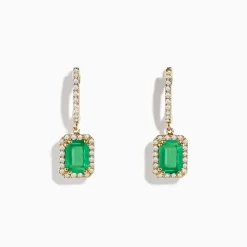 Earrings|Effy Jewelry 14K Yellow Gold Emerald and Diamond Drop Earrings