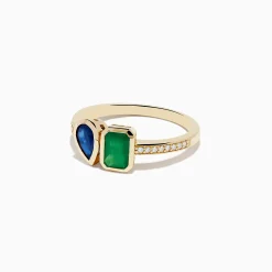 Rings|Effy Jewelry 14K Yellow Gold Emerald and Sapphire Toi Et Moi Diamond Ring