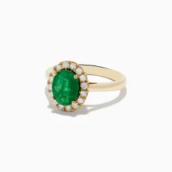 Rings|Effy Jewelry 14K Yellow Gold Emerald and Diamond Ring