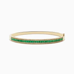 Bracelets|Effy Jewelry 14K Yellow Gold Emerald and Diamond Bangle, 2.97 TCW