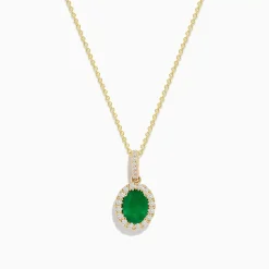 Necklaces & Pendants|Effy Jewelry 14K Yellow Gold Emerald and Diamond Pendant