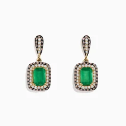 Earrings|Effy Jewelry 14K Yellow Gold Emerald and Diamond Drop Earrings, 2.51 TCW