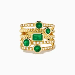Rings|Effy Jewelry 14K Yellow Gold Emerald and Diamond Statement Ring