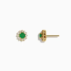 Earrings|Effy Jewelry 14K Yellow Gold Emerald and Diamond Stud Earrings, 0.72 TCW
