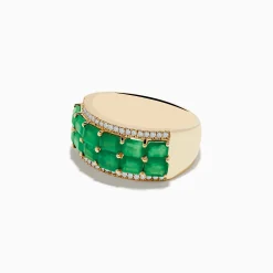 Rings|Effy Jewelry 14K Yellow Gold Emerald and Diamond Band Ring