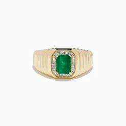 Mens|Effy Jewelry 14K Yellow Gold Emerald and Diamond Ring
