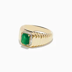 Mens|Effy Jewelry 14K Yellow Gold Emerald and Diamond Ring