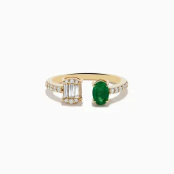 Rings|Effy Jewelry 14K Yellow Gold Emerald and Diamond Toi Et Moi Ring