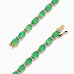 Bracelets|Effy Jewelry 14K Yellow Gold Emerald u0026 Diamond Tennis Bracelet, 9.56 TCW