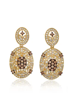 Earrings|Effy Jewelry 14K Yellow Gold Espresso and White Diamond Earrings, 0.94 TCW